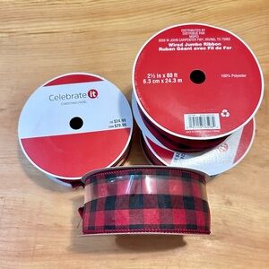 NWT Wired Red and Black Buffalo Plaid Christmas Ribbon- 4 rolls